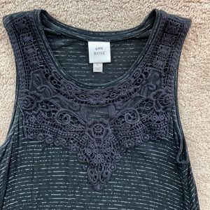 Knox Rose Large Tank Top with Black Lace Detail and Faded White Stripes